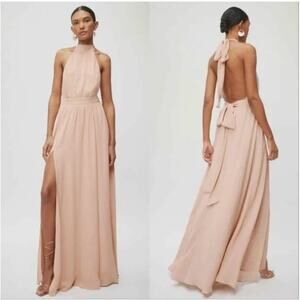 Reformation Andee Halter Open Back Maxi Dress Champagne Blush Cream Size 6 New